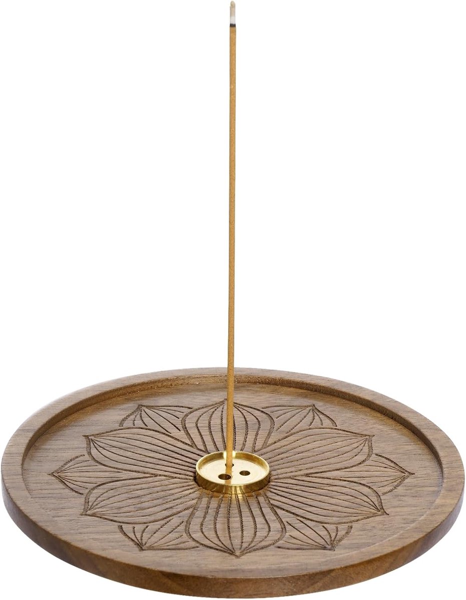SnelShoppen - Houten Wierookhouder met 3 Gaten, Lotusbloem Wierookhouder, Meditatie & Yoga Decoratie, Slaap Hulp, Half Handgemaakt, 12 x 12 x 2 cm