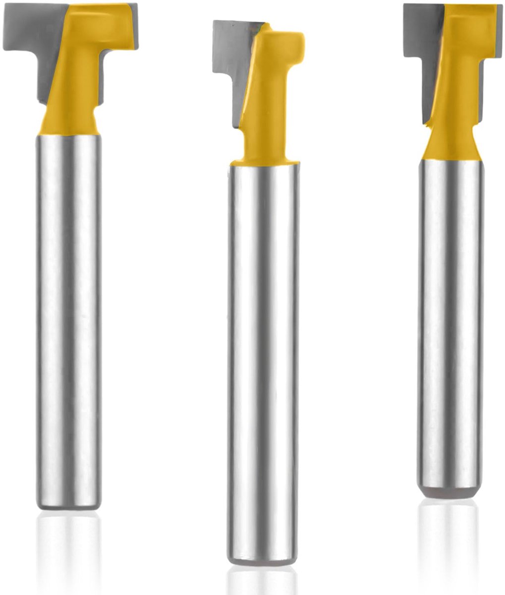 SnelShoppen - 3-delige Keyhole Frees Set 1/4" Schacht, T-Slot Cutter Set Frees Bit met Bladdiameters 5/16", 3/8" & 1/2", T-Track Slot Cutter Hex Bout