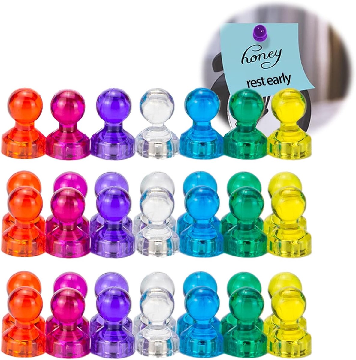 SnelShoppen - 35 Magneten (11 x 17 mm) - Sterke Mini Magnetische Bordspelden in 7 Kleurrijke Kleuren voor Whiteboard, Koelkast en Kantoor - Glanzende