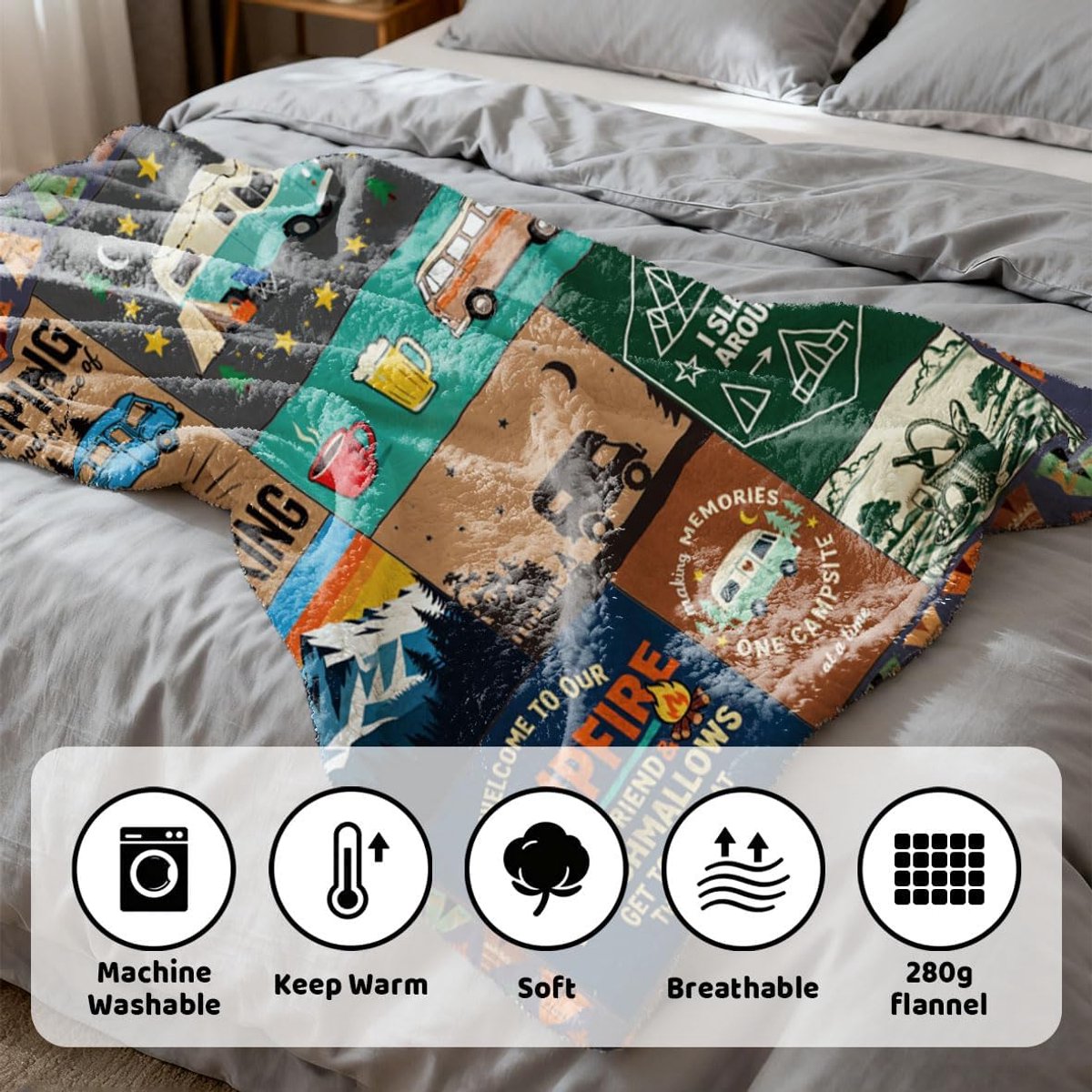 SnelShoppen - Werpdeken Camping Auto's Bergen Zachte Flanel Deken voor Bed Sofa Camping Artikel Leven Super Warme Volwassen Dekens 150 x 130 cm Vintag