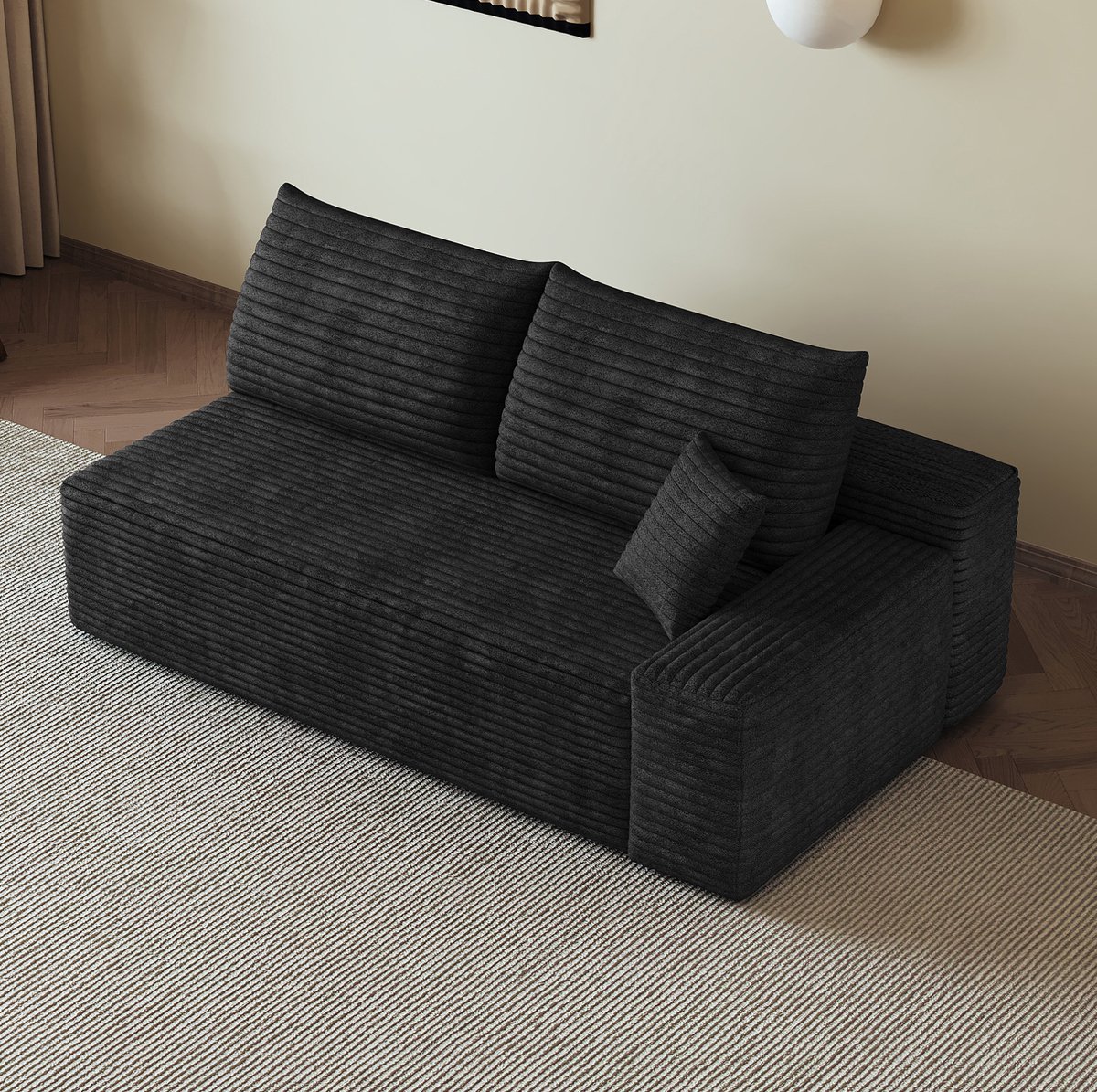MIVRAY Hoekbank 2-Zits 175 x 95 x 83 cm - Rechts Liggedeelte Met Zachte Ribstof Zonder Montage - Voor Woonkamer En Appartement - Zwart