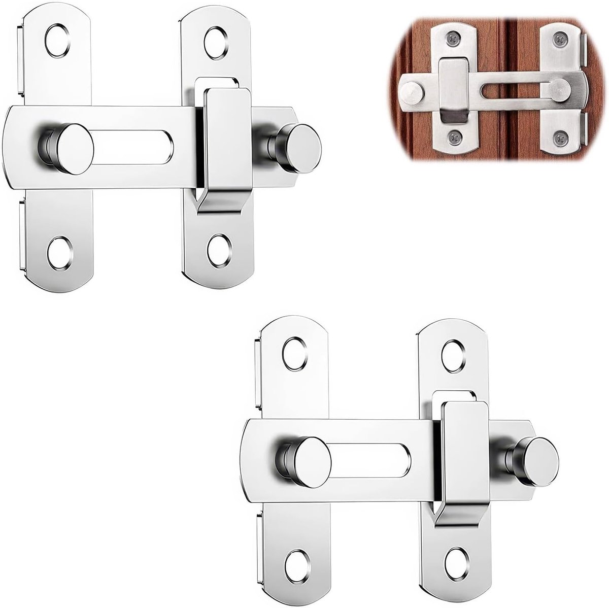 SnelShoppen - Sliding Door Latch Set van 2 - 100x70x20 mm - Draaideurslot van RVS - Ideaal voor Tuin, Badkamer, Deuren en Ramen - Inclusief 8 Schroeve