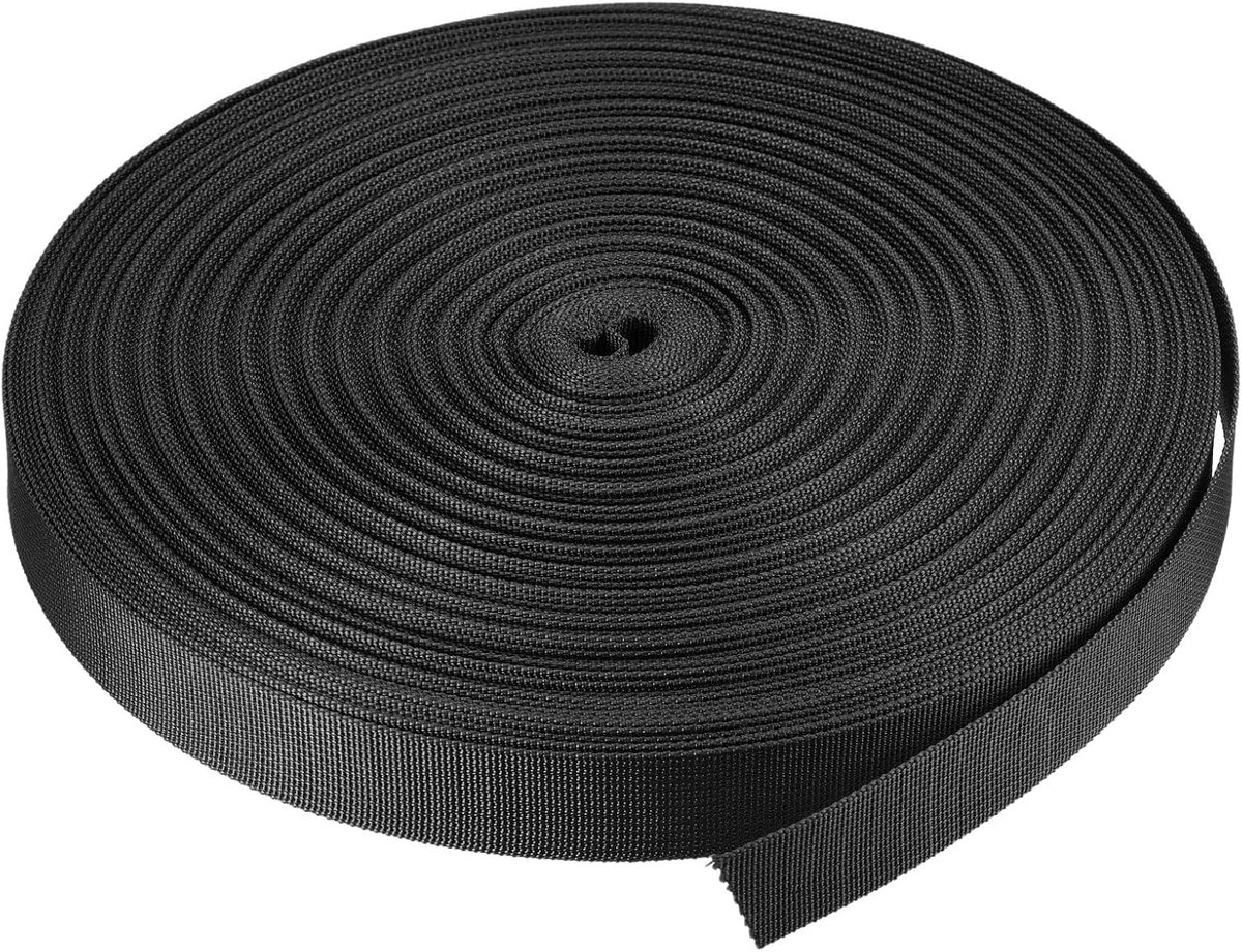 SnelShoppen - Flat nylon webbing 1 inch 50 yards zwart voor rugzak, bagagedrager, camping, klussen, outdoor, accessoires, sterk en duurzaam
