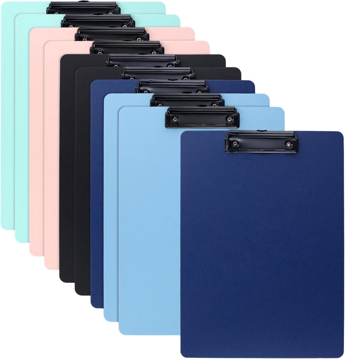 SnelShoppen - 10 stuks gekleurde A4 kunststof klemborden met metalen clips, 30 x 20 cm schrijfborden voor kantoorarchief, 5 verschillende kleuren, duu