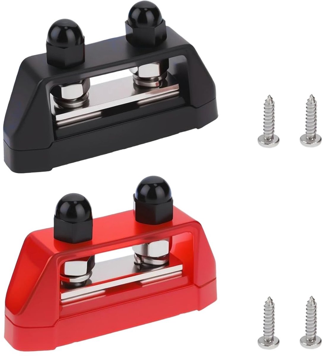 SnelShoppen - Power Verdeelblok met Dubbele M8 Boutverbinding (5/16 Inch, 2 Stuks, Rood & Zwart), Inclusief Schroeven voor Auto's, Boten en Maritiem G