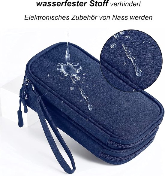 Elektronische Tas Organizer - Kabel etui - Reis Accessoires - Dubbellaags Opbergvak - 21 x 12.5 cm - Blauw — afbeelding 4
