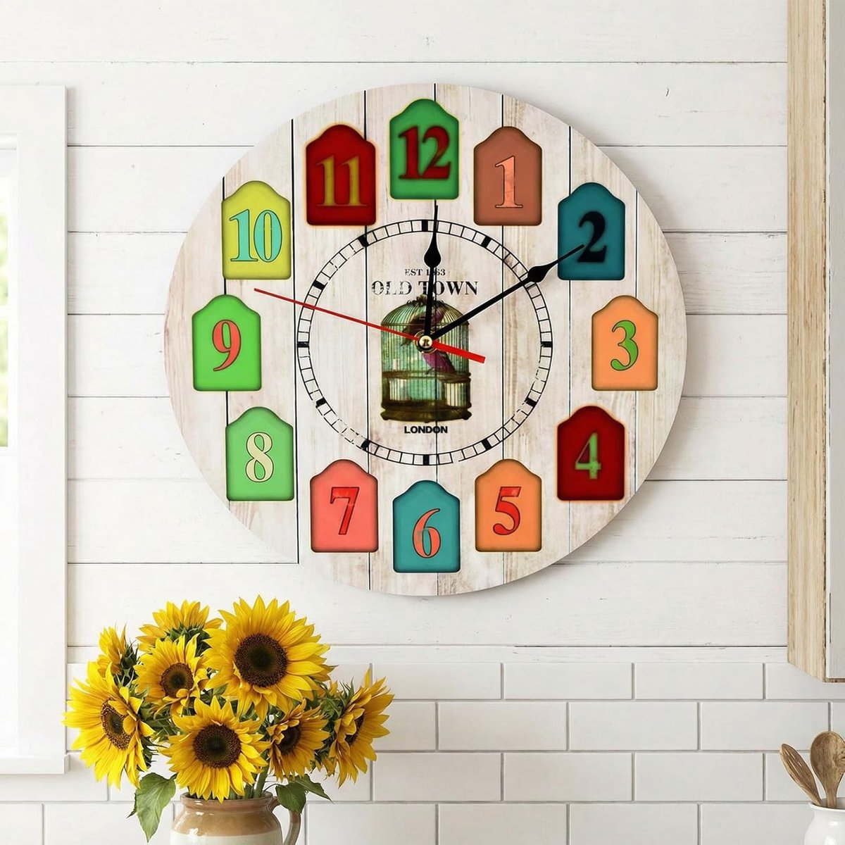 Stille Quartz Wandklok van 30 cm, MDF Muurklok met Arabische Cijfers, Vintage Decoratie voor Keuken, Woonkamer en Slaapkamer