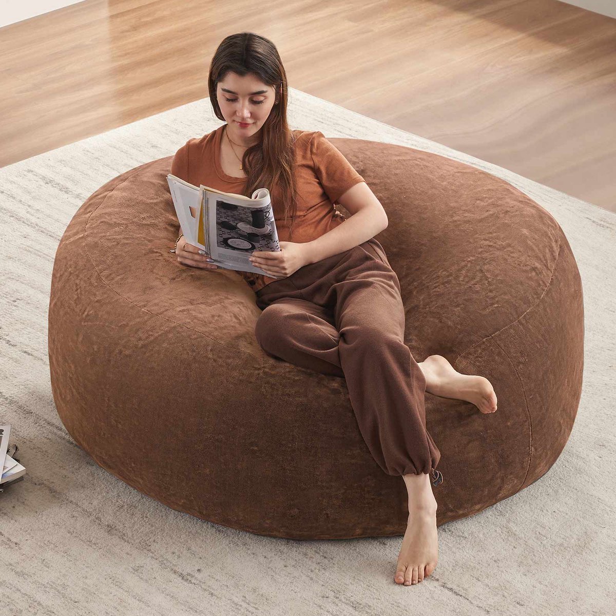 DESMIU Zitzak 130 x 120 x 60 cm - Zachte Leesstoel En Loungestoel Met Opvouwbaar Ontwerp - Voor Slaapkamer En Balkon - Schuim Koffie