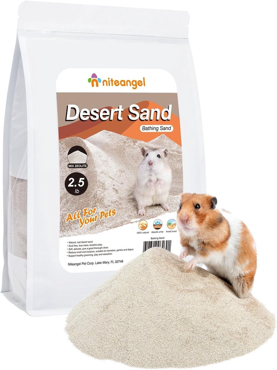Hamster Badzand voor Kleine Huisdieren - Stofvrij Badzand voor Hamsters, Chinchilla's en Gerbils (1,13 kg, woestijnzand en zeolietdeeltjes)