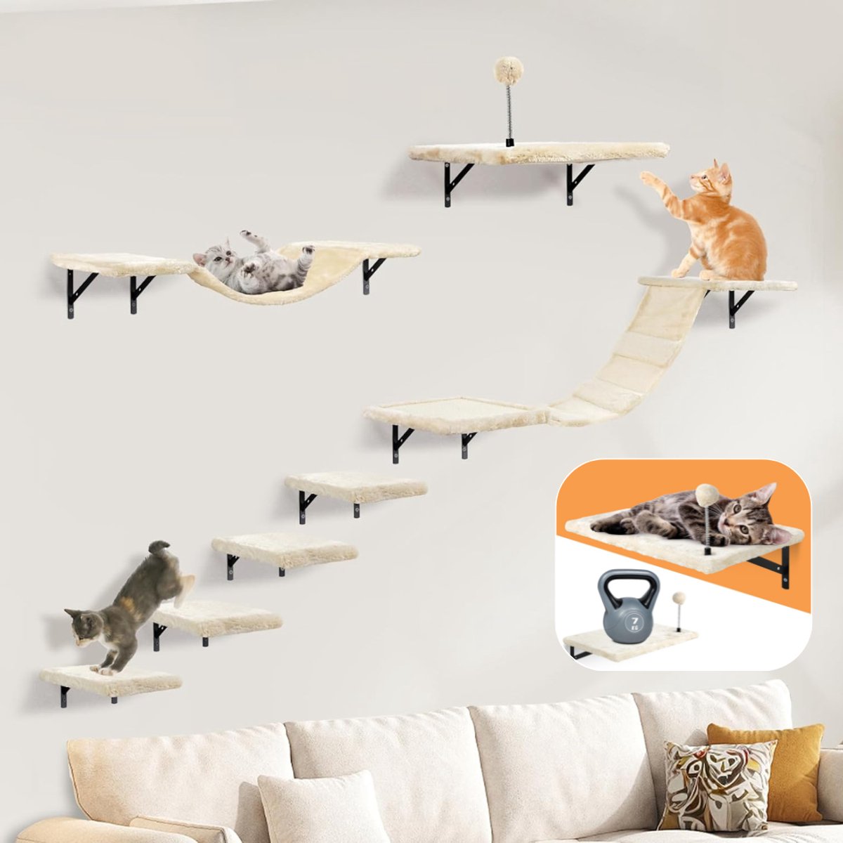CLVP® Katten Klimmuur - Klim Wand - Krabpaal voor Grote en Kleine Katten - Krabton - Beige