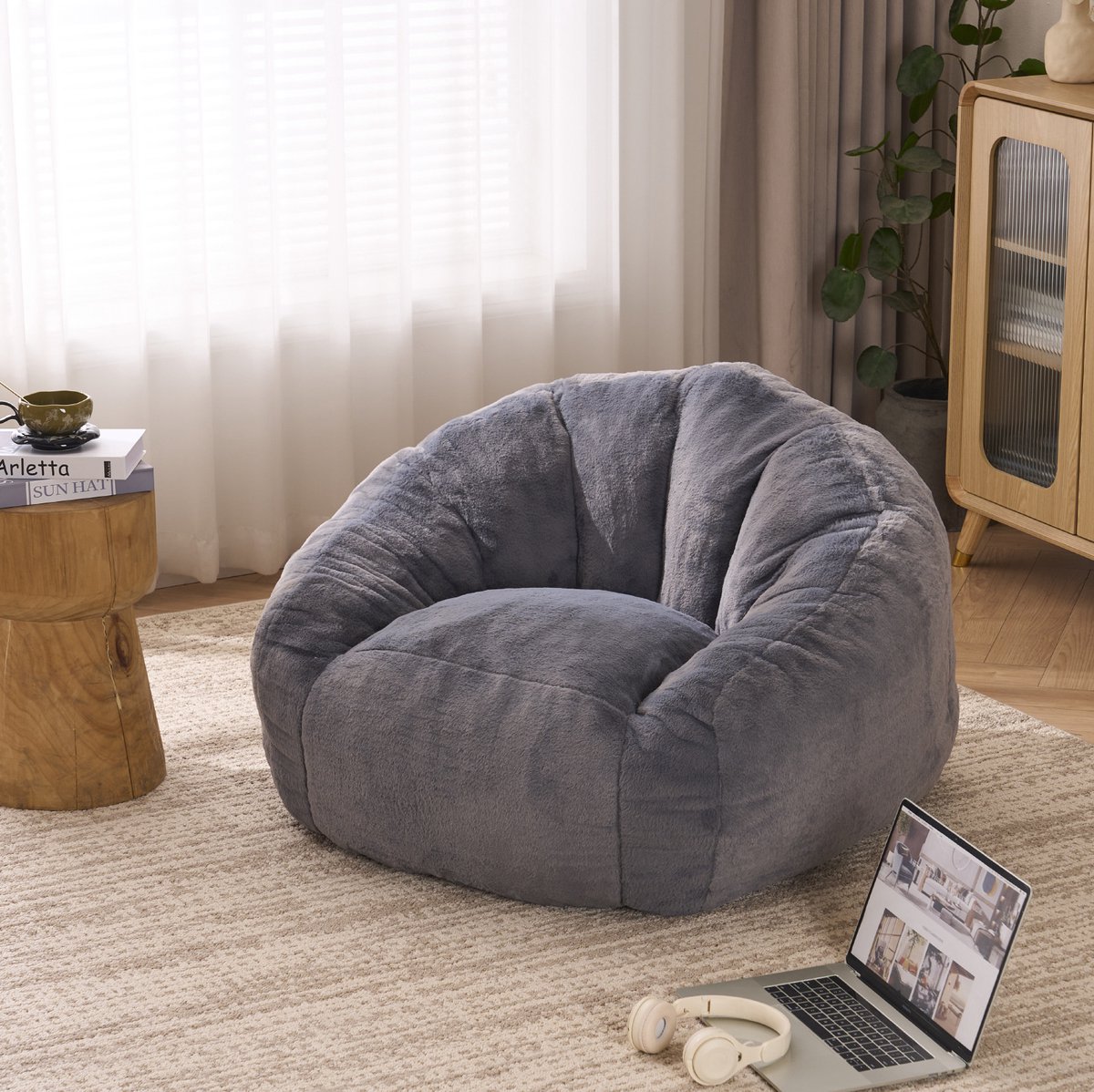 Wishdor - Zitzak - stoel met rugleuning en memory foam - zachte loungestoel voor woonkamer