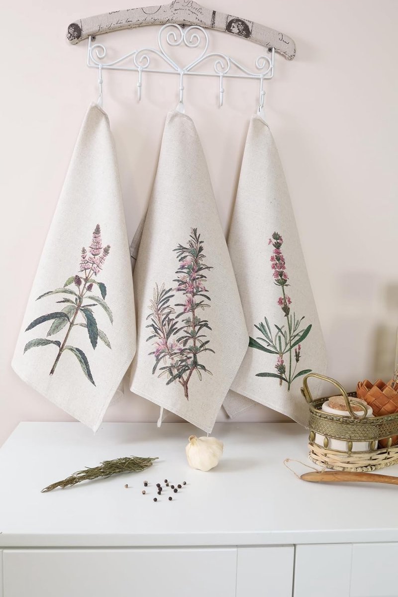 Theedoeken - Halflinnen - Botanische Motieven - Ademend en Absorberend - Voor Keuken en Decoratie