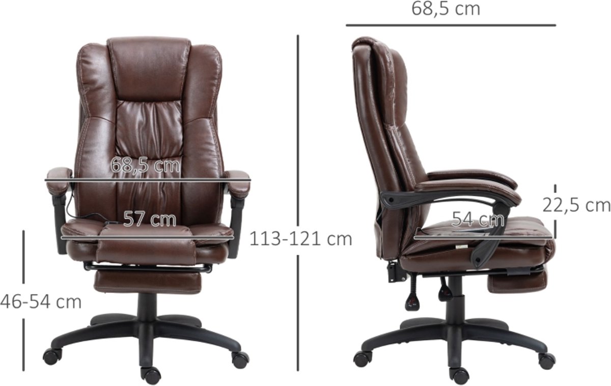 MODENUIT Bureaustoel 68,5 x 68,5 cm - Voetsteun En Massagefunctie - Voor Kantoor - Kunstleer - Bruin