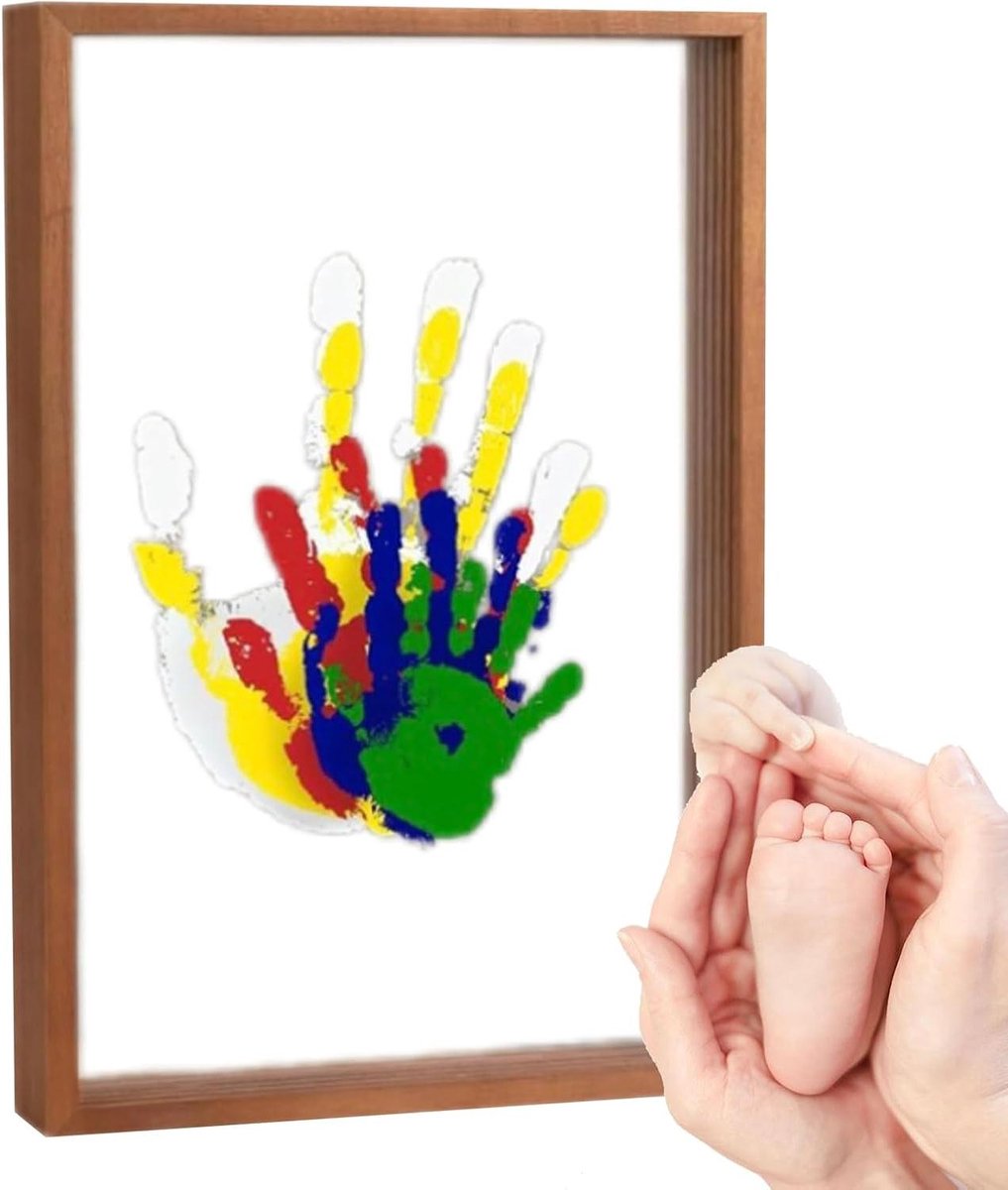 Handafdruk Aandenken - Familie Set - Herinneringen Maken - Robuuste Acryl Lijst - 34 x 27 cm - Bruin