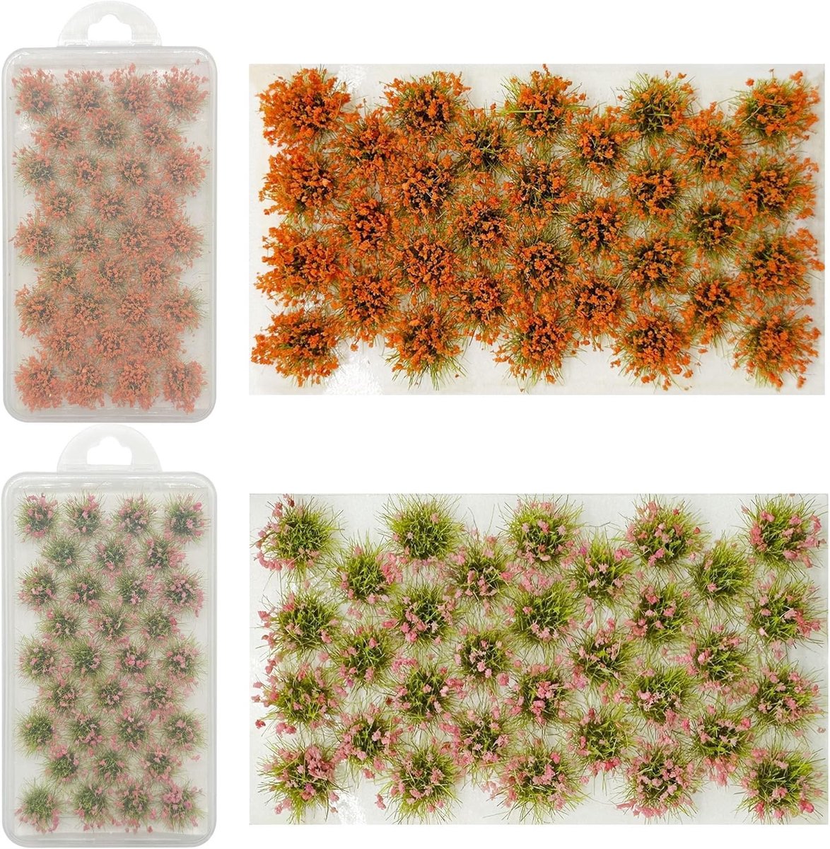 Kunstgras en Bloemenclusters voor Modelspoorwegdecoratie, 64 Stuks in Roze en Oranje voor DIY Landschappen