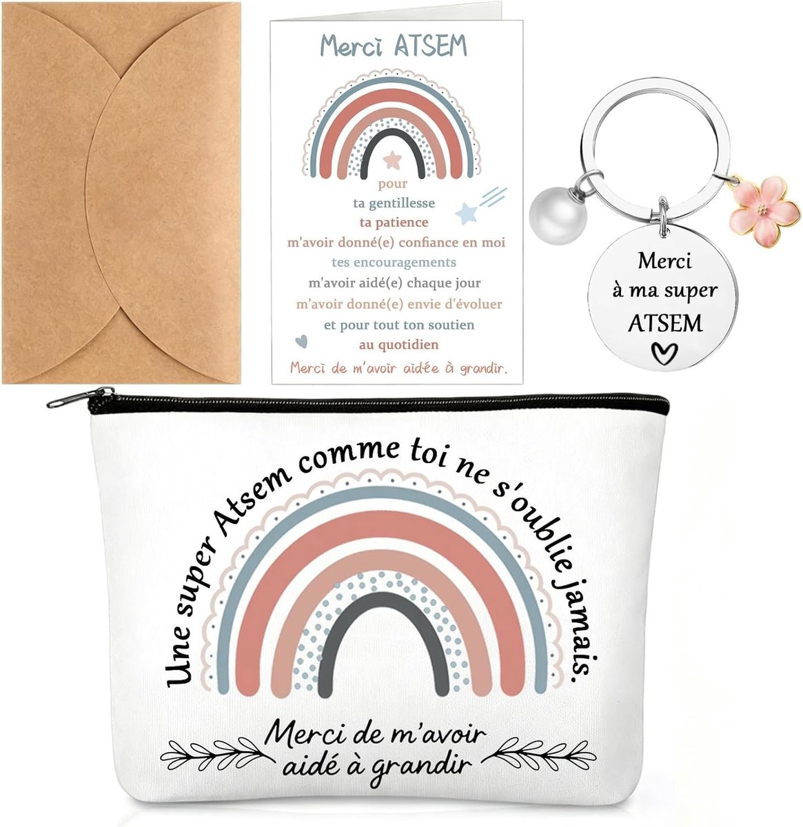 Cadeauset voor leraren – set van 3 met tas, sleutelhanger en kaart – origineel cadeau voor het einde van het schooljaar, Kerstmis en verjaardagen