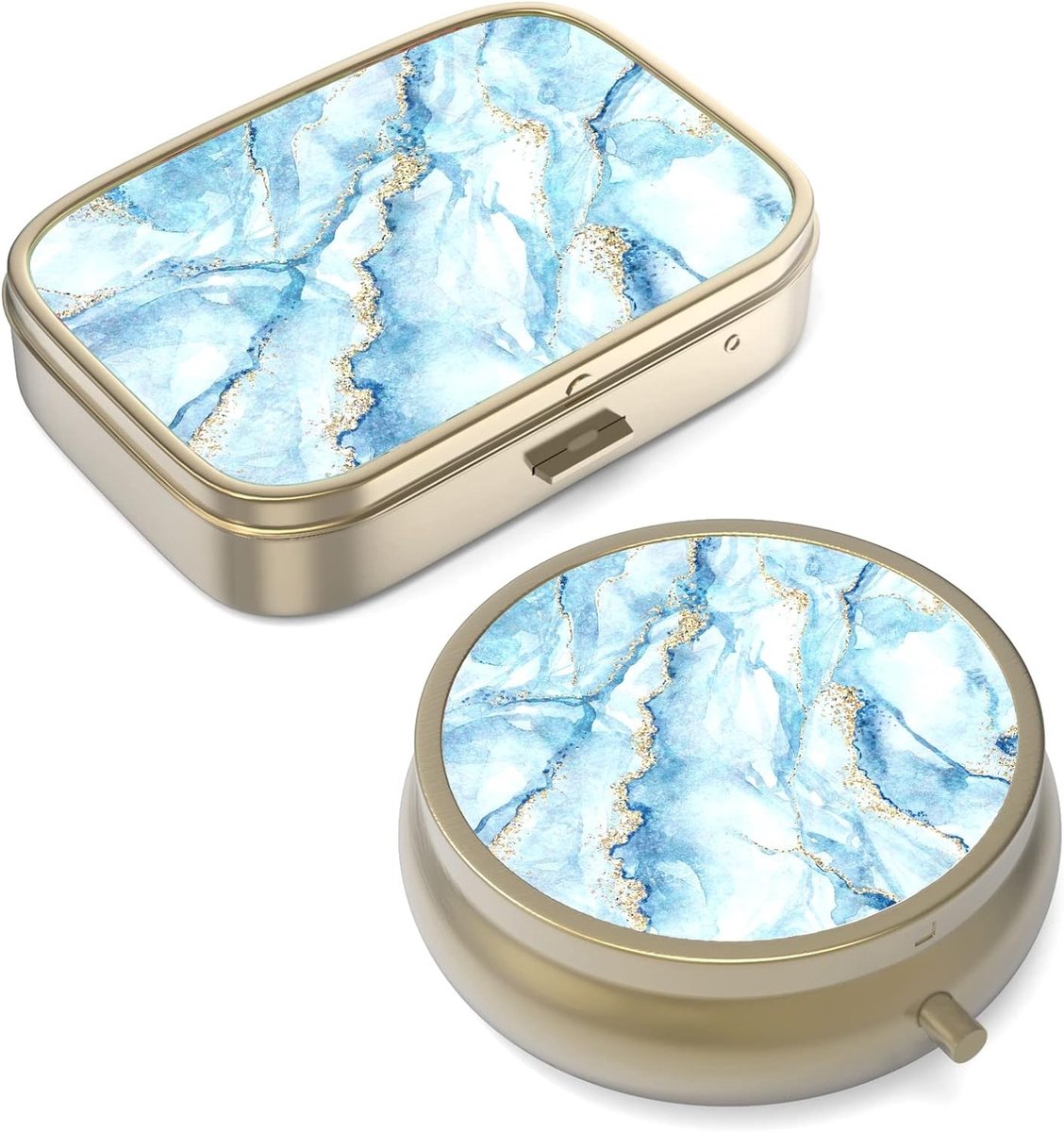 Retro Pillendoos met Spiegel - Compacte Pillendoos voor Vitaminen, Visolie en Supplementen - Ideaal voor Reis en Cadeaus (2 Stuks)