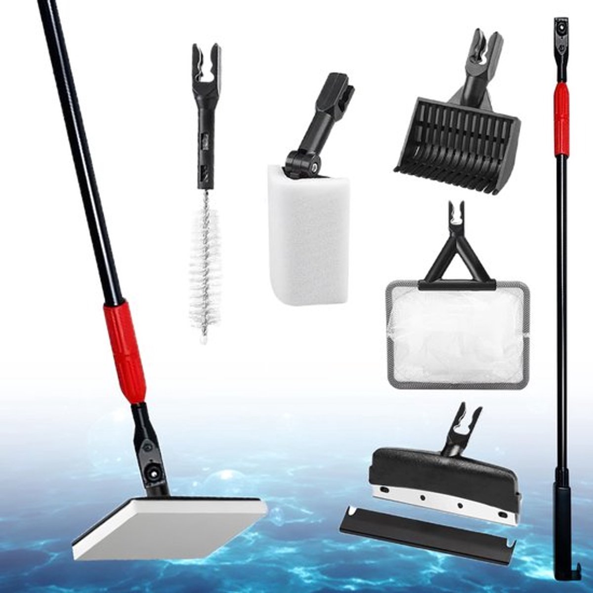 Aquariumreinigingsgereedschap, 6-in-1, aquariumreinigingsset, aquariumreiniger, aquariumreiniger, aquarium, 6-in-1 reinigingsgereedschap, schraper, visnet, zandhark voor aquariumverzorging