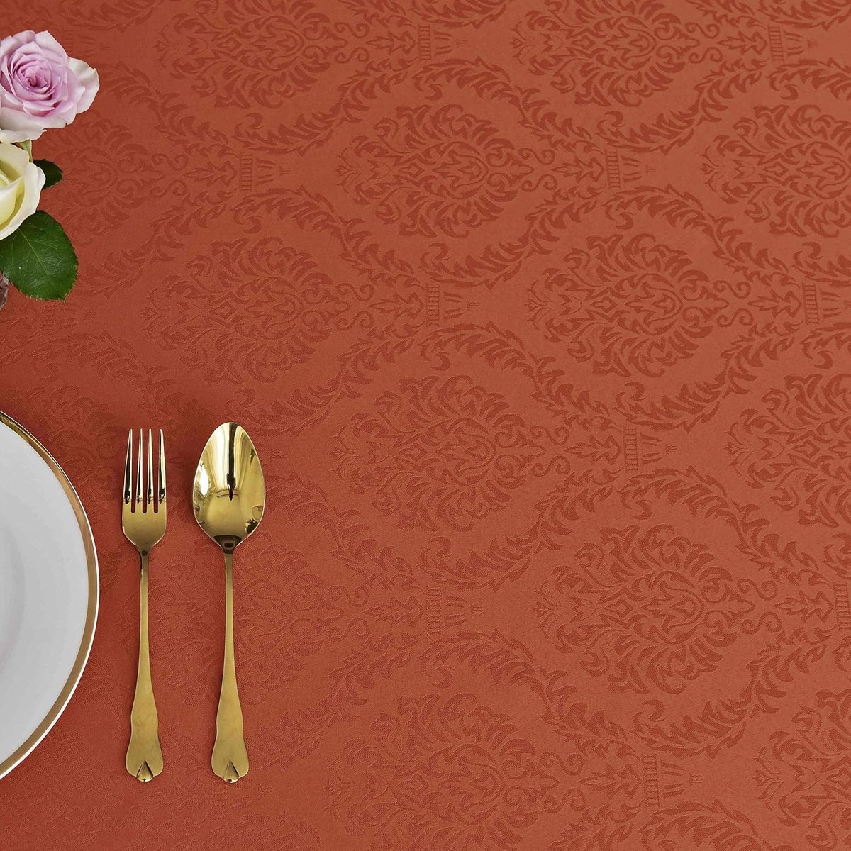Tafelkleed Jacquard Damast - Tafelhoes Rechthoekig - Eettafel Decoreren - Waterbestendig Kreukvrij - 60 x 104 inch - Roest
