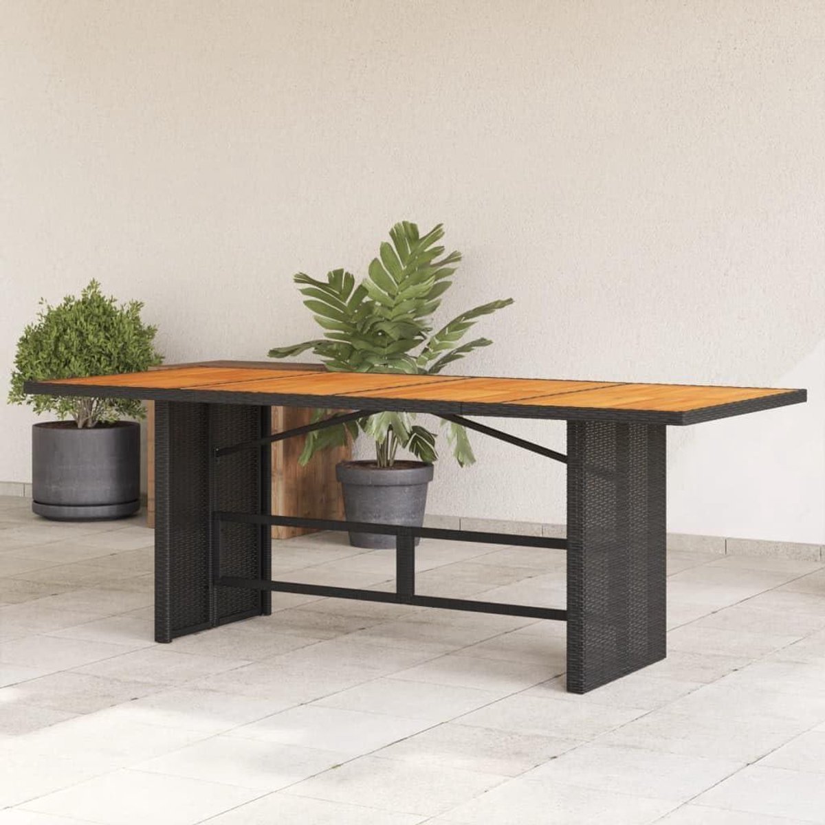 Polyrotan tuintafel - Eettafel buiten - Buiten dineren - Acaciahout tafelblad - 190 x 80 x 75 cm - Zwart