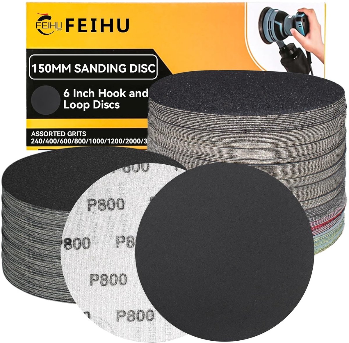 30 Stuks Schuurdiscs 150mm 800 Grit Schuurpapier Set voor Rond Schuurmachines voor Hout, Metaal en Verf