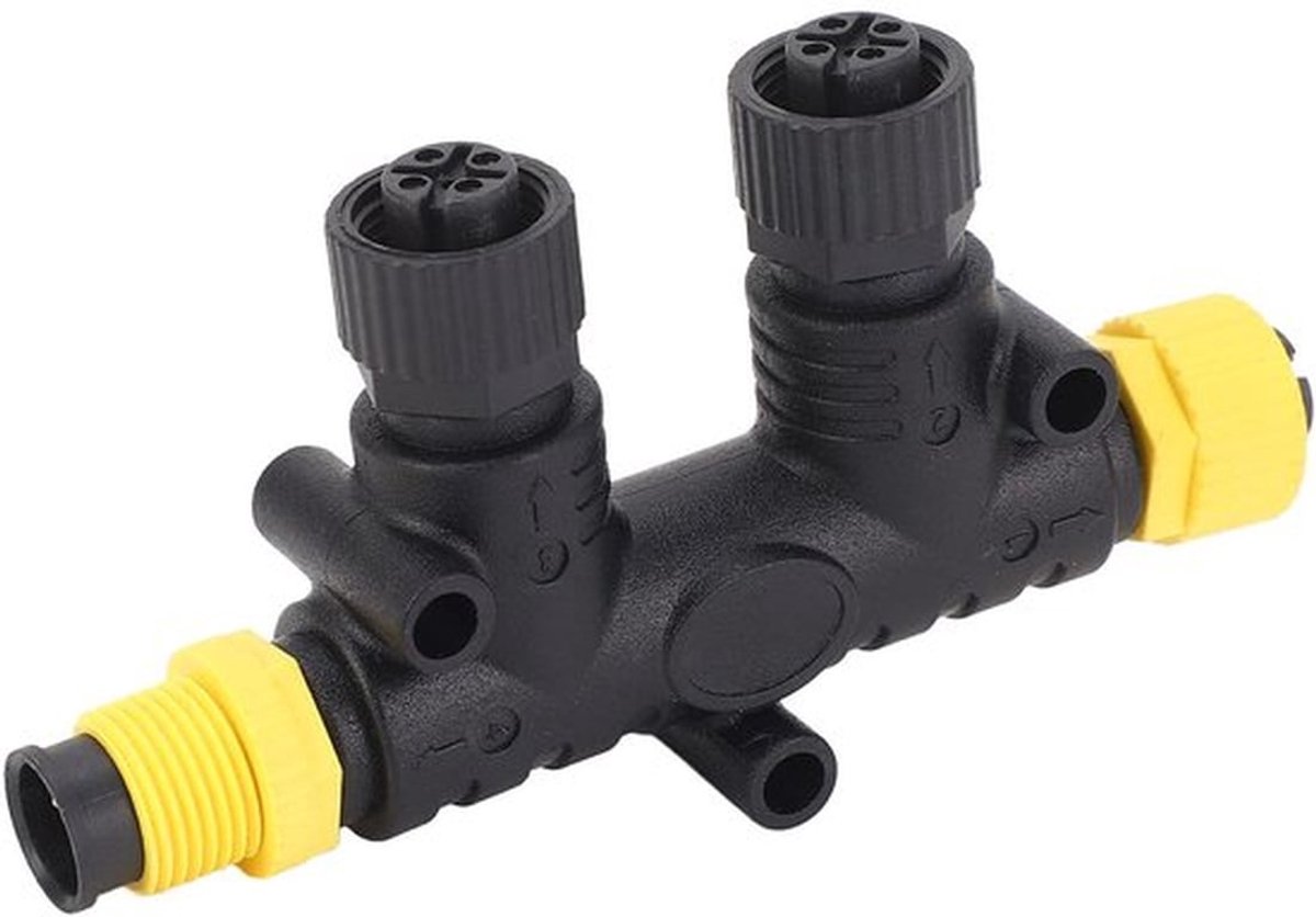MultiPort T-connector voor NMEA 2000, 2-poorts T-connectoren T-connector Bootaccessoires IP67 Stabiele verbinding Gemaakt van hoogwaardig ABS-materiaal met 5-pins stekker voor