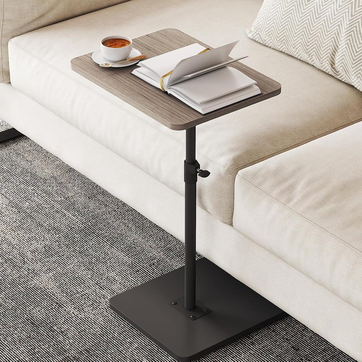 Bijzettafel C-vorm - Banktafel Zijtafel - Ruimtebesparend Wonen - 360° Draaibaar - 30 x 40 x 43 cm - Grijs