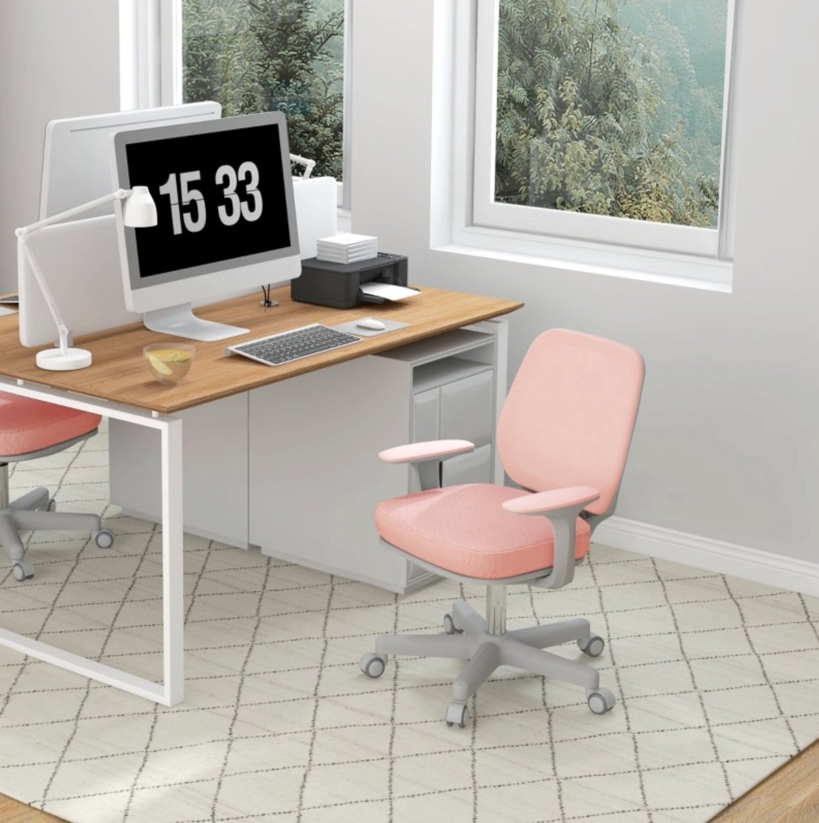 DESMIU Bureaustoel 55 x 48 x 82,5-94,5 cm - Ergonomisch En In Hoogte Verstelbaar Met Draaifunctie - Voor Kantoor En Studie - Mesh Roze