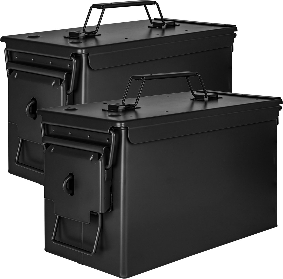 Trucky Set: 2x Munitiekisten – Metalen opbergkisten met deksel – 31 x 16 x 19 cm – Legerzwart metaal