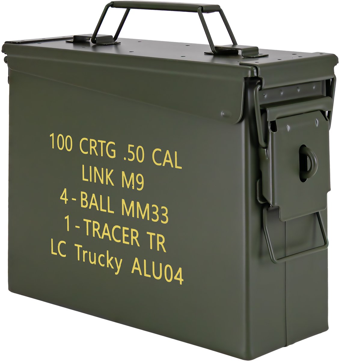 Trucky Munitiekist – Metalen munitiekrat met deksel – Opbergdoos – 28 x 10 x 22 cm – Legergroen metaal