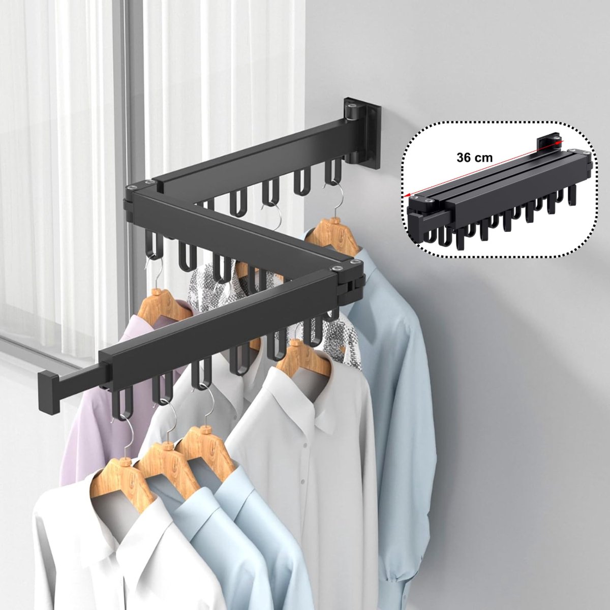 CLVP® Wanddroogrek - Droogrek Inklapbaar - Wasrek - Droogtoren - Droogrekken - Zwart