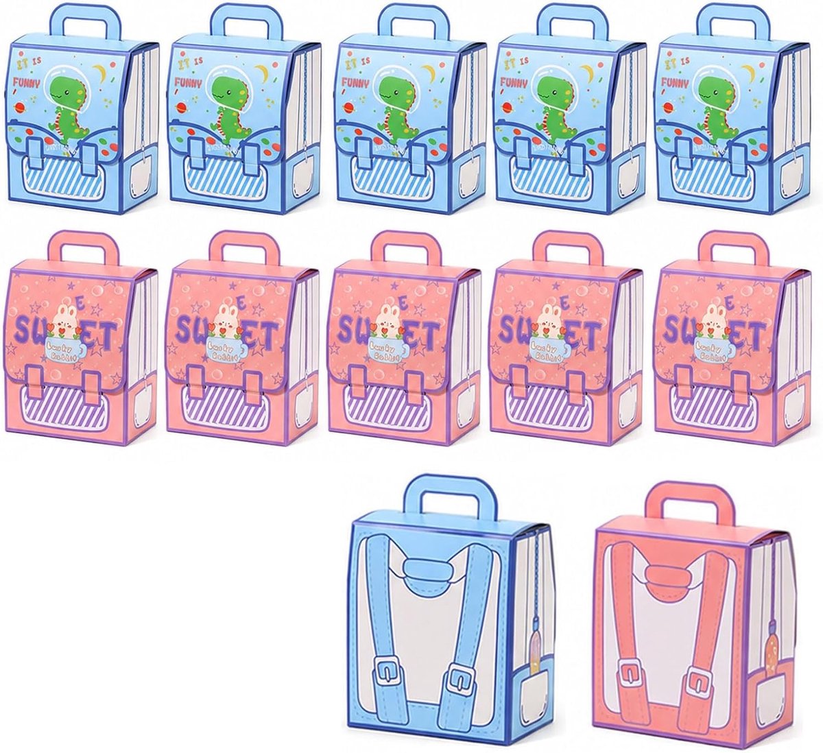 Gastgeschenken voor de eerste schooldag voor meisjes, 10 stuks geschenkdozen met schooltas-design, leuke papieren dozen voor feestelijke vieringen