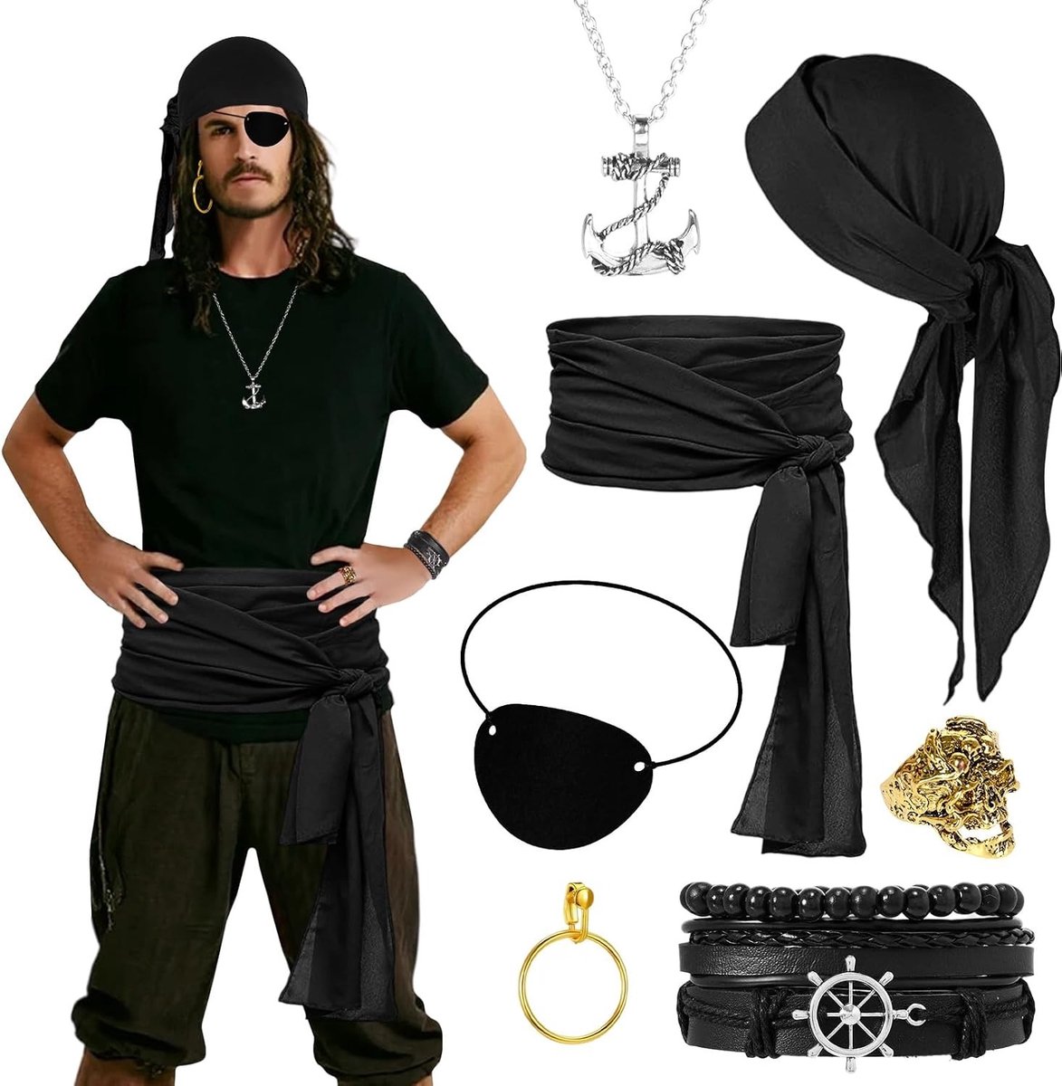 Piratenkostuum voor Dames met Accessoires, Hoofddoek en Middeleeuwse Stijl voor Carnaval en Cosplay Feesten