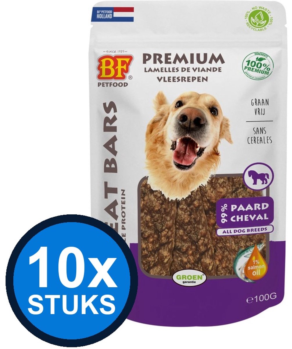 10x Biofood - meat bars paard (100% mono proteïne) 100gr - Hondenvoer Snacks - 100 g