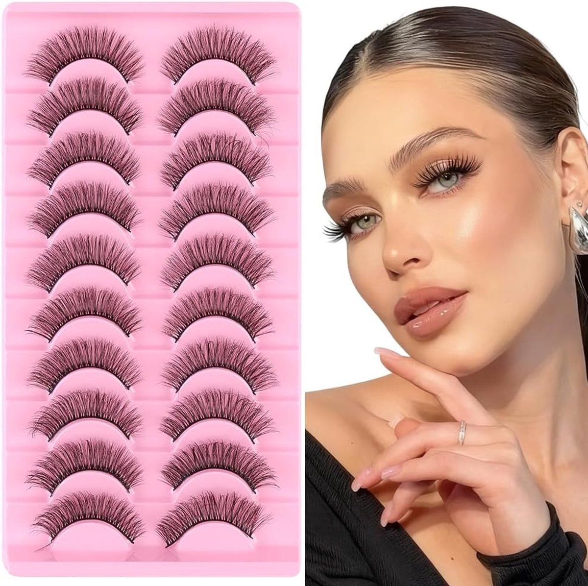 10 Paar Cat Eye Wimpers, 8-14 mm Wispy Strip Wimpers voor een Natuurlijke Look, Herbruikbare Fluffy Wimpers