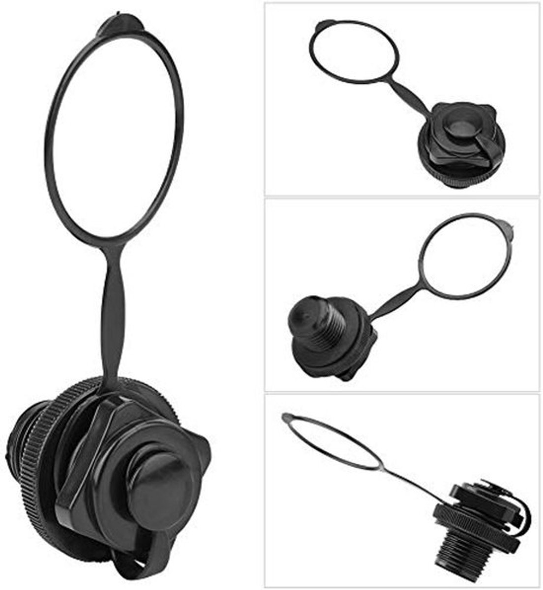 Zwarte plastic vervangende bouchon voor bootspa met 22 mm en 24 mm opblaasbare luchtklep, duurzaam en eenvoudig te installeren