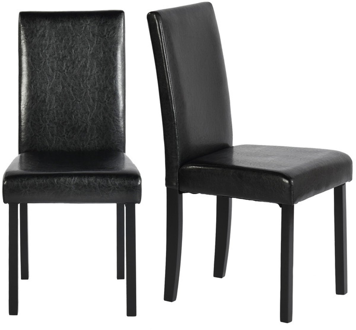 EGGREE set van 2 Eetkamerstoelen - zwart kunstleer - gestoffeerde stoelen met dikke zitting en rugleuning - stevige poten van rubberhout - 43,5 x 56 x 92 cm - modern design voor eetkamer en keuken