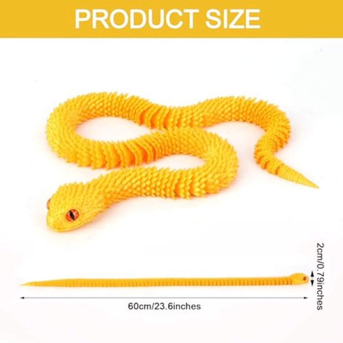 3D-geprinte adderslang, 60 cm 3D-geprinte dieren Realistisch oog Flexibele gewrichten Gelede slang Fidget-speelgoed voor volwassenen Thuiskantoordecoratie Directiekantoor-speelgoed