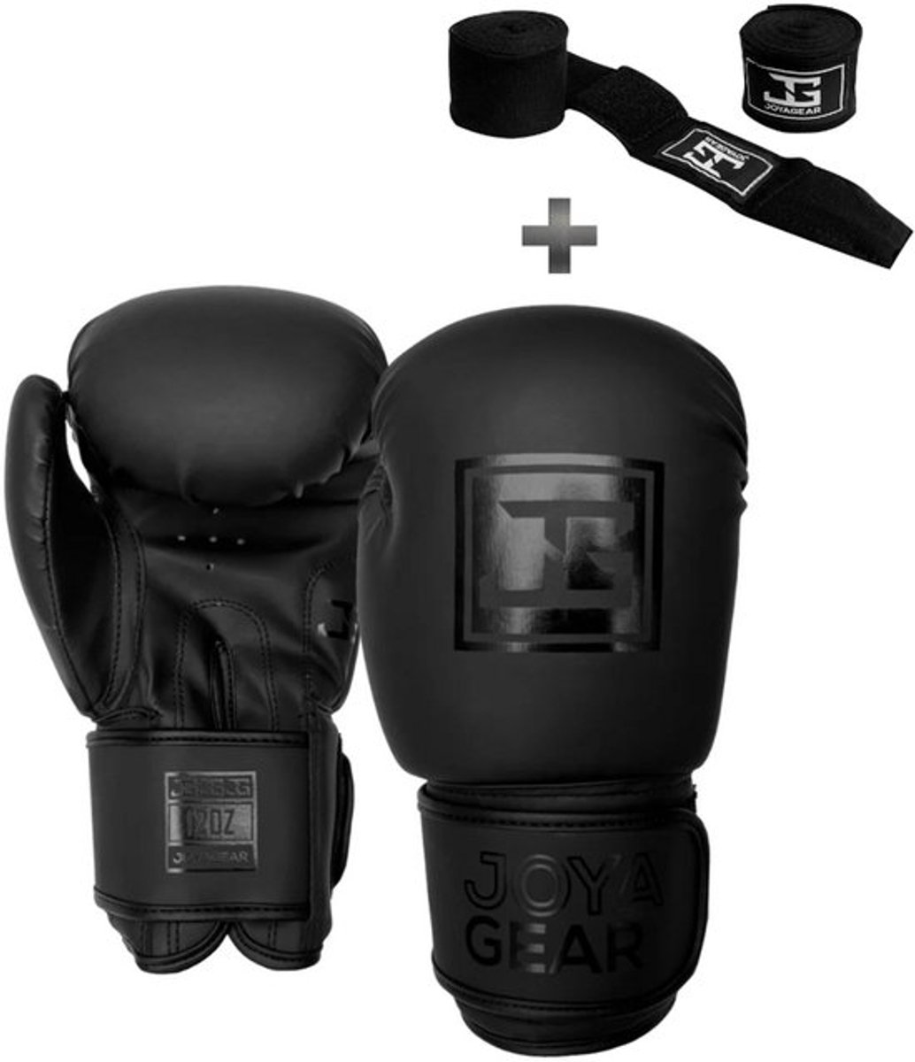 Joyagear Boxing Top Tien Pro Bokshandschoenen - 12 oz – Zwart – Kids & Volwassenen – Synthetisch Leer – Kickboksen & Boksen – Drievoudige Schuimdichtheid