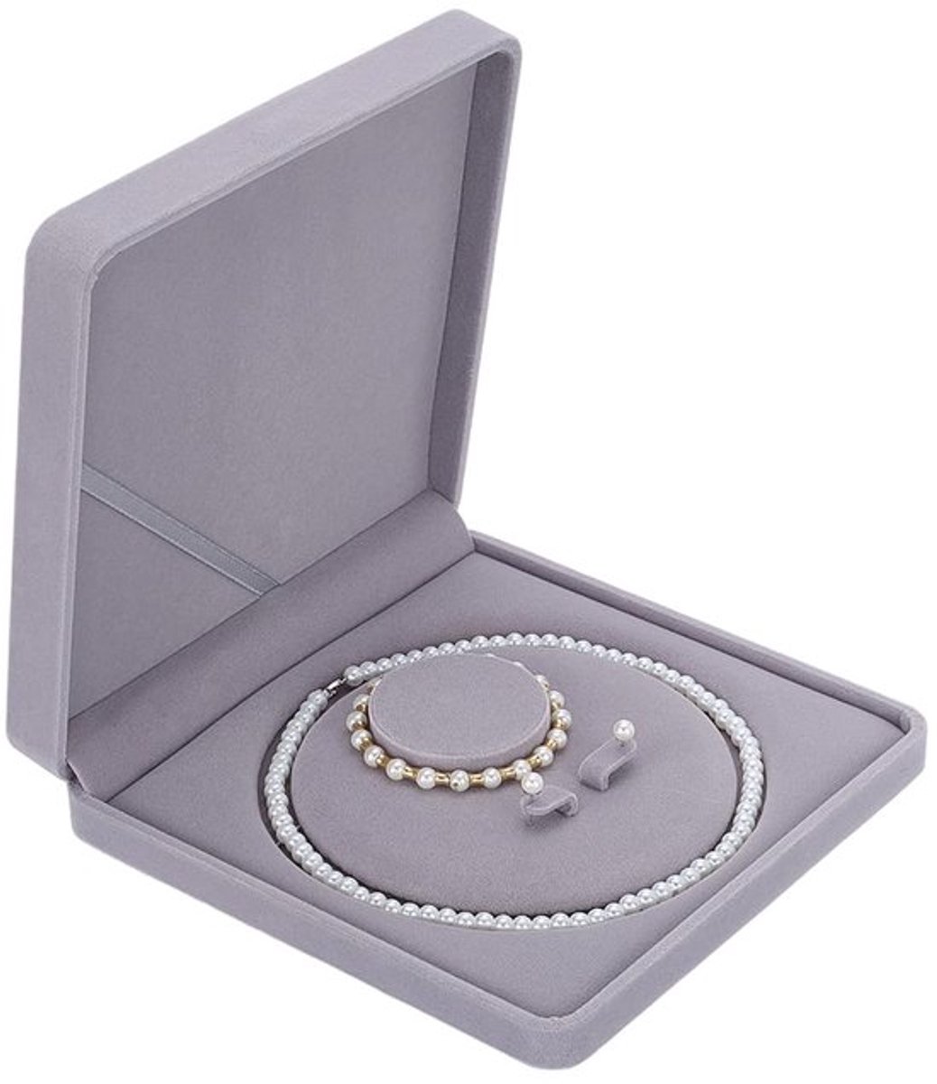 Sieradendoos van fluweel, binnendiameter 13 cm met vezelplaat, donkergrijs vierkant voor oorbellen, armbanden, geschenken, vitrine, opbergdoos voor bruidssieraden, opbergdoos