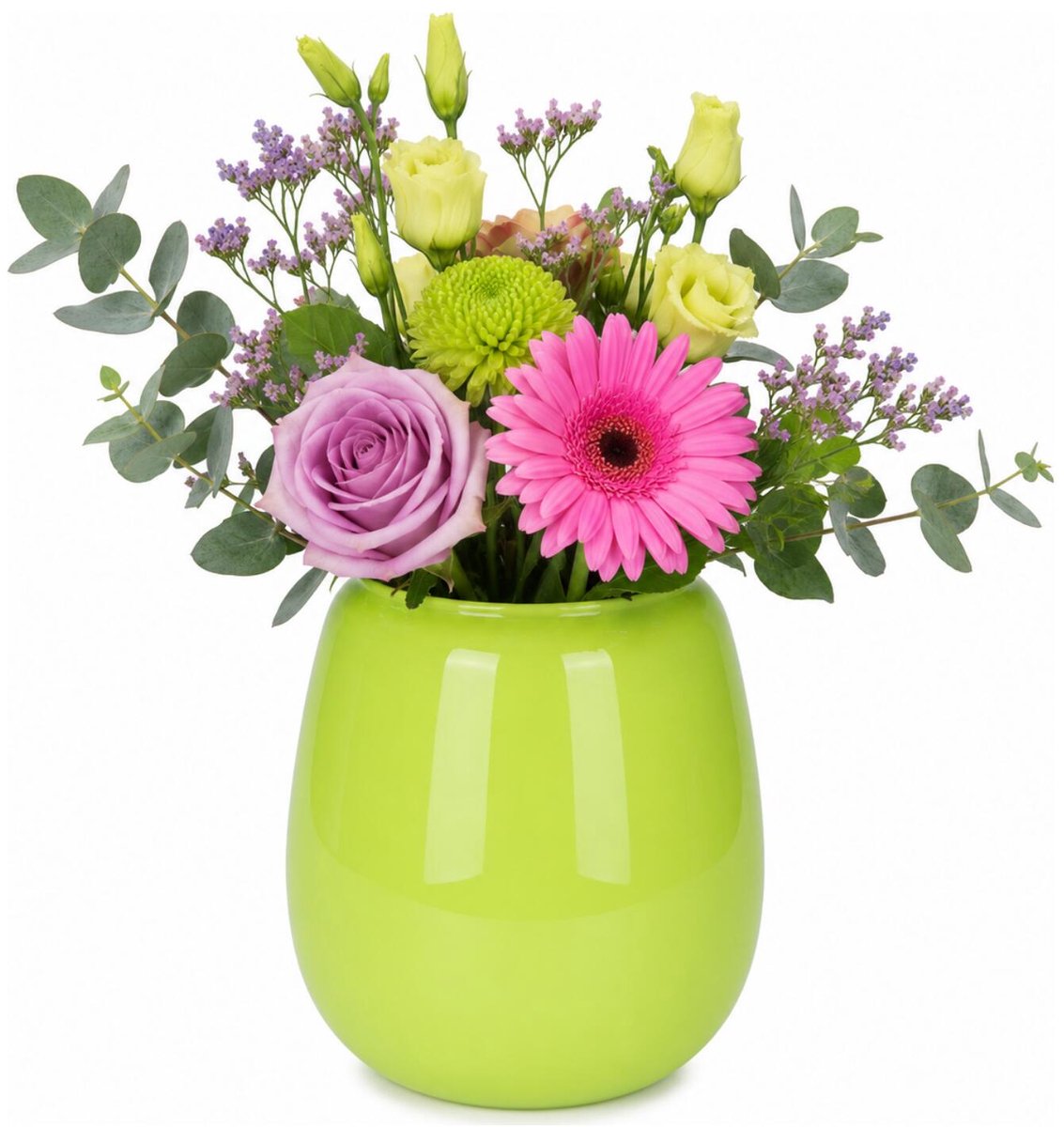 Plume Living Vaas Amelie - glans limoen groen - D18 x H20 cm - glas - bloemenvaas - voor stelen en boeketten Lime