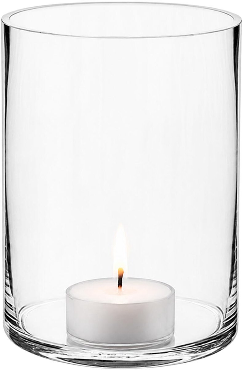 Alessandro theelichthouder / kaarsen houder - transparant glas - H16 cm - cilinder vorm