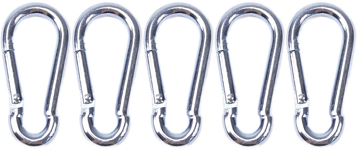 BCF-Products - Karabijnhaak - 8x80mm - 5 stuks - Verzinkt staal - Musketonhaak - Carabiner