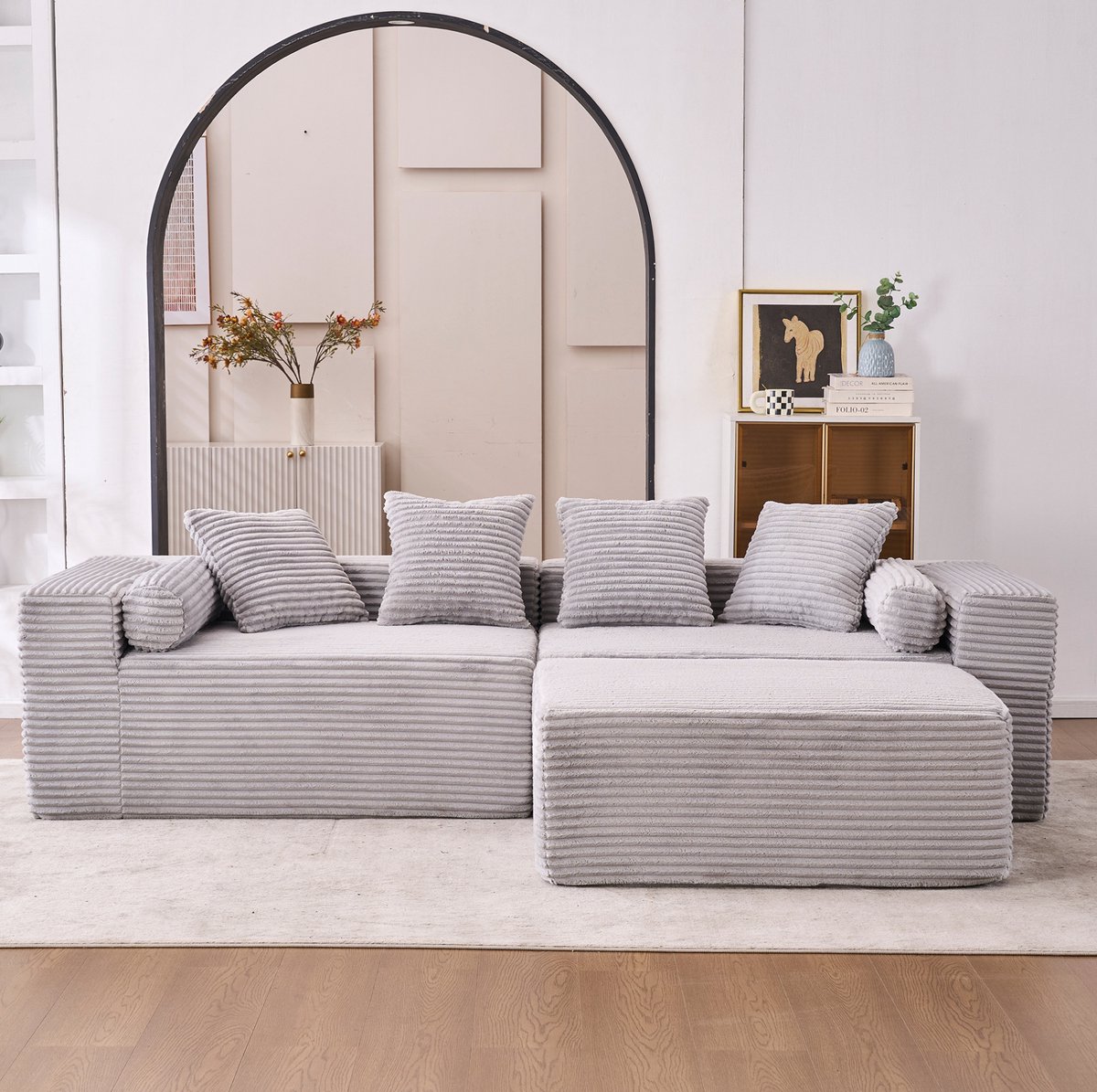 MIVRAY Hoekbank 266 x 110 x 60 cm - Modulair L-Vormig Met Chaise Longue Zonder Montage - Voor Woonkamer En Appartement - Chenille Grijs