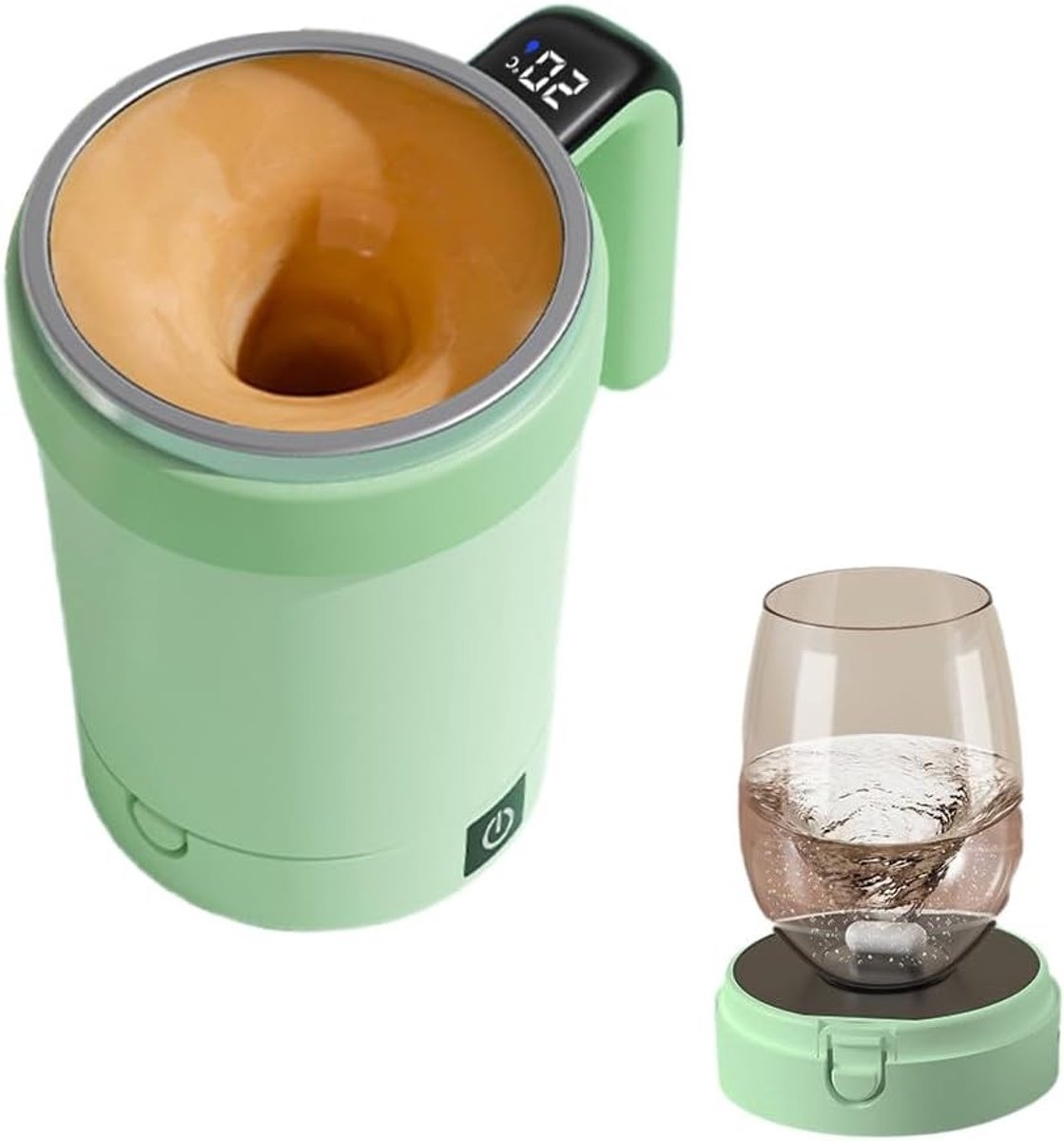 Zelfroerende Koffiemok 380 ml met Magnetische Roer Ring, RVS, Oplaadbaar, Perfect voor Koffie en Melk met Temperatuurmeting