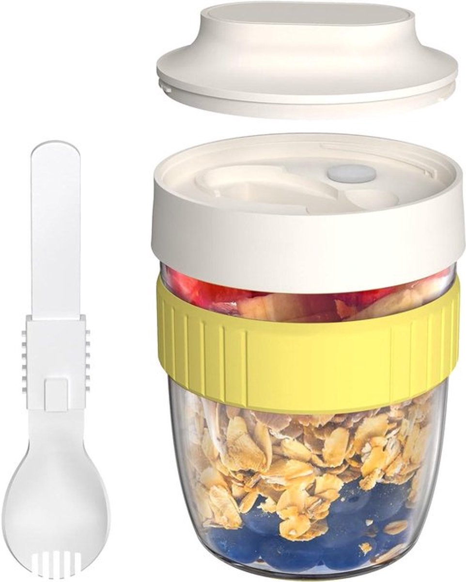Opbergdozen - 545 ml - Luchtdicht - Plastic - Yoghurtbekers - Draagbaar - Melk - Granen - Fruit - Yoghurt - Werk en Picknick - Wit - 2 stuks