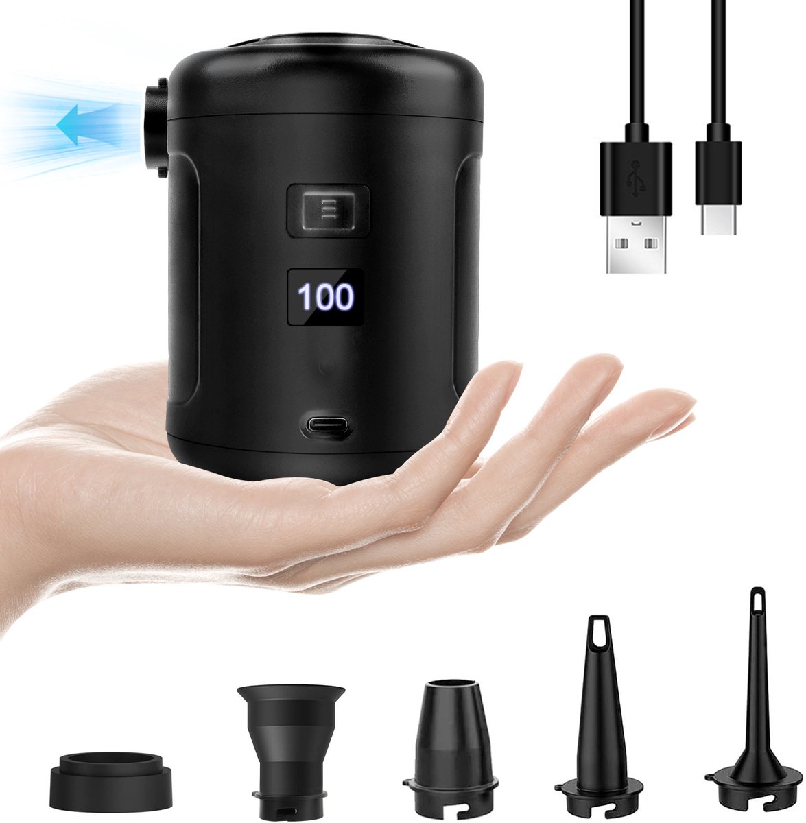 Elektrische Pomp - Luchtbed Pomp Elektrisch - 400L/min - 5 Soorten Sproeiers - voor Opblaasbare Matrassen, Zwembanden, enz