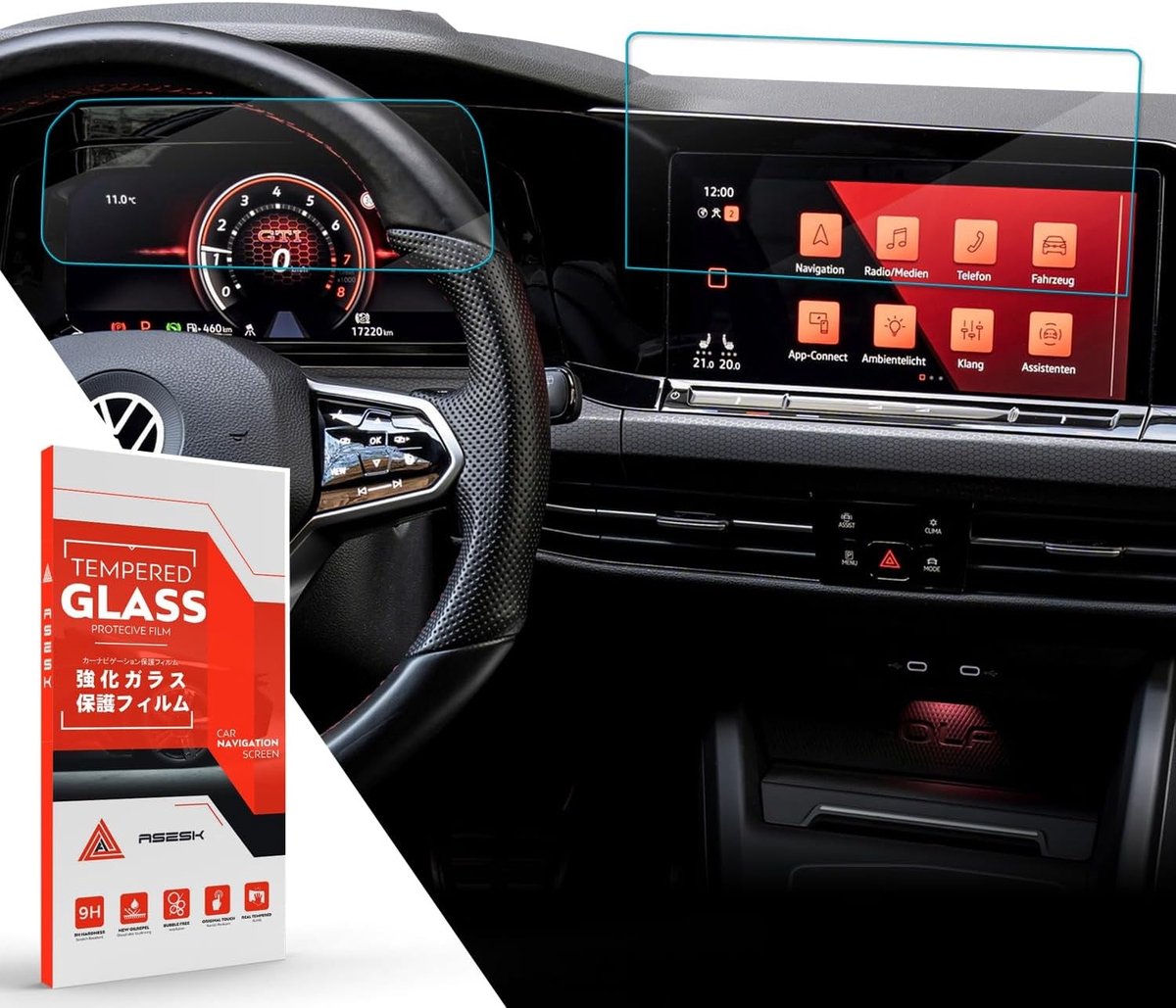 Set van 2 Screenprotectors voor Navigatie- en Instrumentenpaneel van Golf 8 MK8 - Gehard Glas, Bescherming, Accessoires 2020-2024