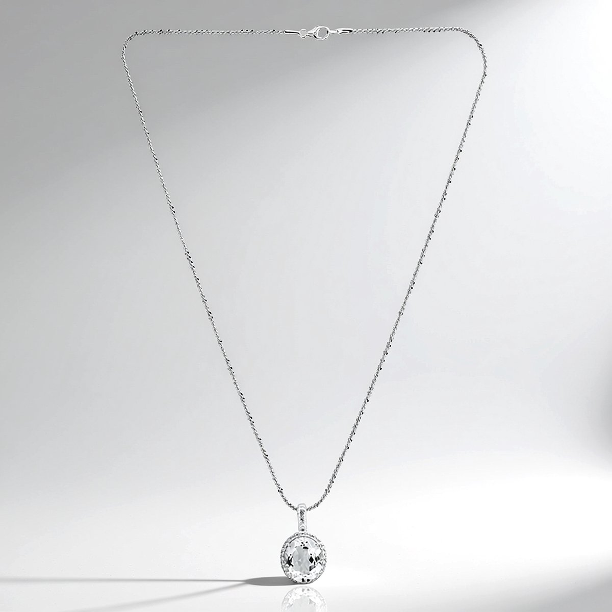 Cavill - 925 Sterling Zilver Gerhodineerde Ketting - Ovale Witte Topaas 8,28 ct & Witte Zirkonen - Elegante Dames Sieraden