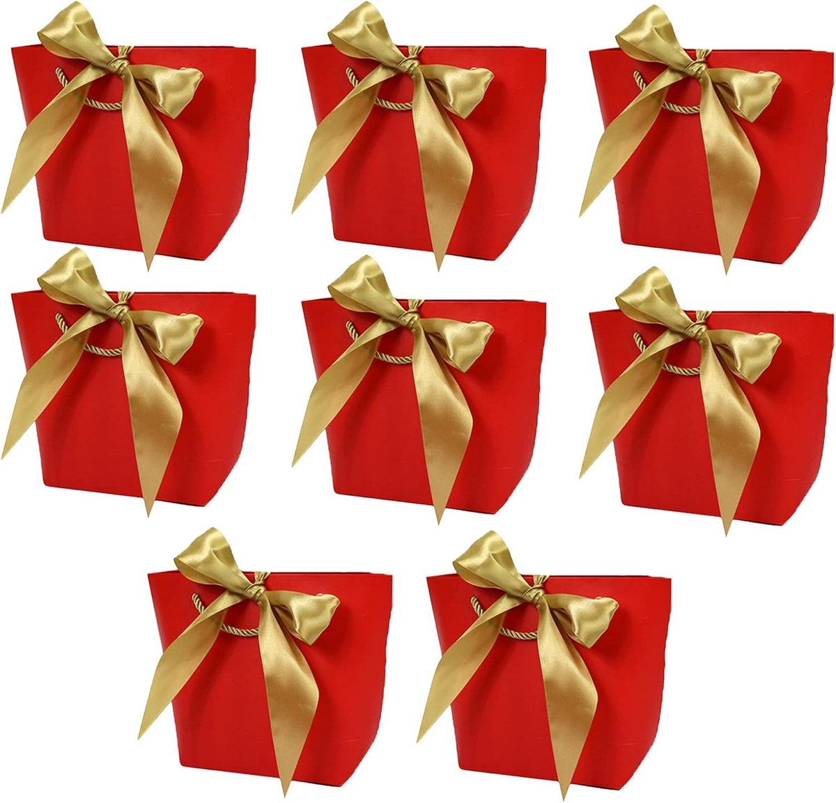 Papieren Feesttassen met Strik en Handvatten - 8 Stuks voor Verjaardag, Bruiloft en Feestjes, Cadeauverpakking in Rood